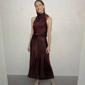 Vince Feather-Embellished Drape-Neck Halter Dress